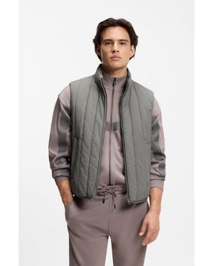HUGO Vertical-Quilted Gilet With Logo Detail - Grey
