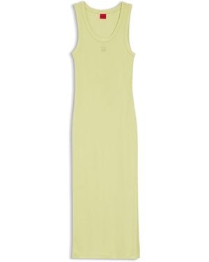 HUGO Vestido Midi En Punto De Algodón Con Logo Apilado - Amarillo