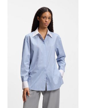 HUGO Oversized-Fit Blouse With Stacked Logos - Blue