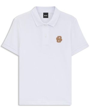 BOSS Equestrian Stretch-Cotton Polo Shirt With Double B Monogram - White