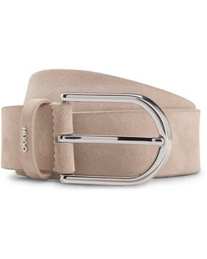 HUGO Suede Belt With Logo Lettering Keeper - Grey