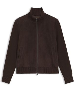 BOSS Veloursleder-Jacke Mit Gestrickten Ärmeln - Schwarz