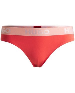 HUGO Stretch-Cotton Thong Briefs With Logo Waistband - Red