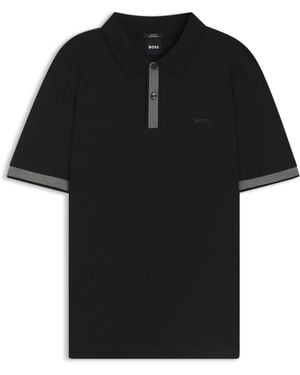 BOSS Slim-Fit Polo Van Gemerceriseerde Katoen Met Gestructureerde Details - Zwart