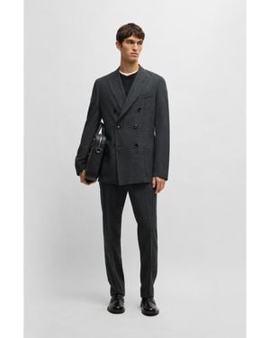 BOSS Slim-Fit Patterned Wool-Linen Suit - Black