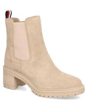 Tommy Hilfiger Essential Midheel Suede Bootie - Natur