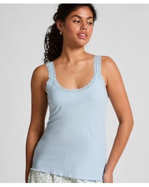 Hunkemöller Rib Jersey Singlet Met Kant - Blauw