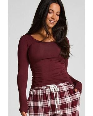 Hunkemöller Longsleeved Jersey Pyjama Top - Red