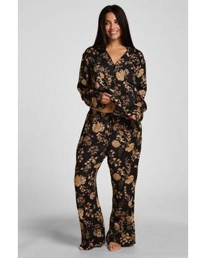 Hunkemöller Pyjamabroek Woven Print - Zwart