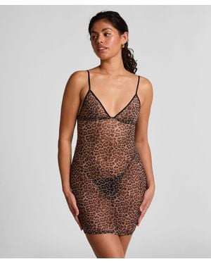 Hunkemöller Vestido combinación de malla de leopardo - Marrón