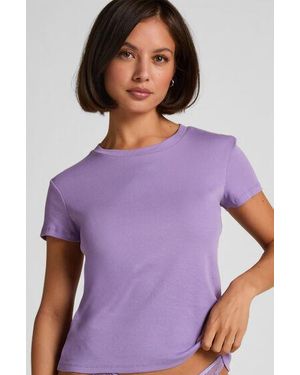Hunkemöller Ribbed Crew Neck Short-Sleeved Pyjama Top - Purple