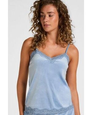 Hunkemöller Velours Lace Cami Top - Blue
