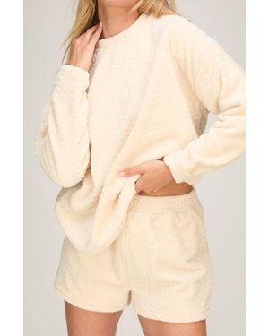 Hunkemöller Pyjama Set Cable Fleece Heart - Naturel
