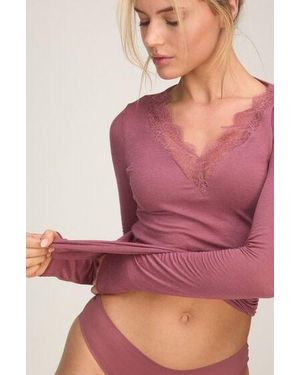Hunkemöller Super Soft Kant V-Neck Shirt Met Cashmere - Roze
