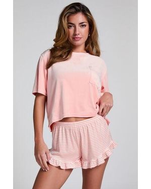 Hunkemöller Velours Ruffle Shorts - Pink