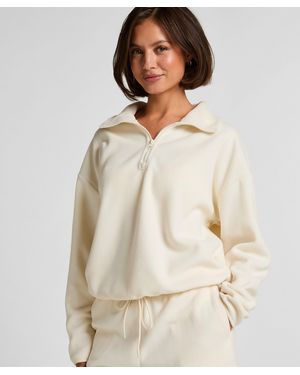 Hunkemöller Top Half Zip Sporty Fleece - Natural