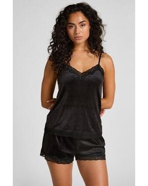 Hunkemöller Velours Lace Cami Top - Black
