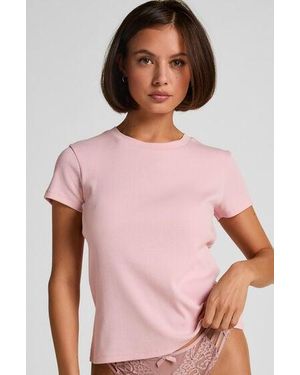 Hunkemöller Ribbed Crew Neck Short-Sleeved Pyjama Top - Brown