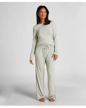 Haut De Pyjama Manches Longues HUNKEMÖLLER - Tissu Gaufré, Col Henley - 63% Polyester, 34% Viscose