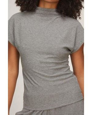 Hunkemöller Top Short Sleeves Rib Mockneck - Grey