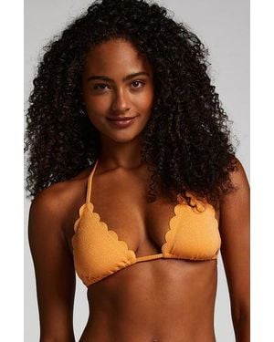 Hunkemöller Scallop Lurex Triangle Bikini Top - Brown
