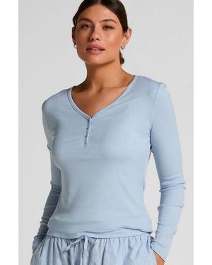 Hunkemöller Longsleeved Pyjama Top Henley - Blue