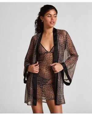 Hunkemöller Kimono de malla de leopardo - Marrón