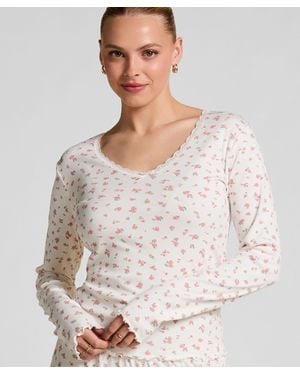 Hunkemöller Geripptes Pyjamatop - Grau