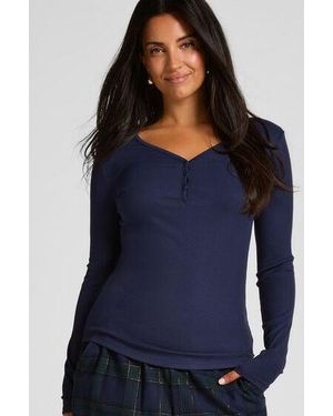 Hunkemöller Longsleeved Pyjama Top Henley - Blue