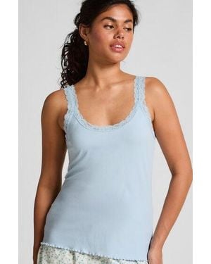 Hunkemöller Singlet Rib Jersey Lace - Blue