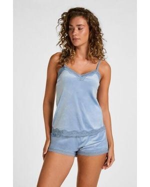 Hunkemöller Short Velours Lace - Blue