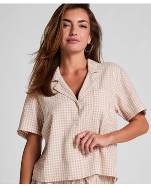 Hunkemöller Chaqueta de lino a cuadros - Marrón