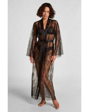 Hunkemöller Lange Kimono Allover Lace - Bruin