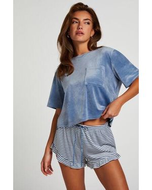 Hunkemöller Velours Ruffle Shorts - Blue