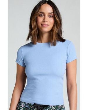 Hunkemöller Ribbed Crew Neck Short-Sleeved Pyjama Top - Blue