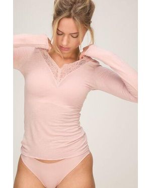 Hunkemöller Super Soft Lace V-Neck Shirt With Cashmere - Pink