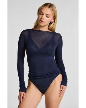 Hunkemöller Super Soft Boatneck Shirt With Cashmere - Blue