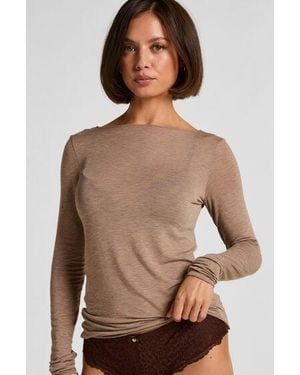 Hunkemöller Super Soft Boatneck Shirt With Cashmere - Brown