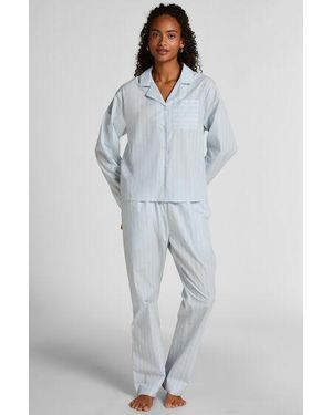 Hunkemöller Pant Woven Cotton Stripe - Blue