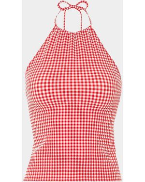Hunza G Gingham Seersucker Halter Top - Red