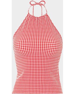 Hunza G Gingham Seersucker Halter Top - Red