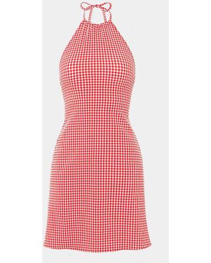 Hunza G Gingham Seersucker Halter Neck Mini Dress - Pink