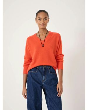 Hush Colette Cashmere V-Neck Saddle Sleeve Jumper - Red