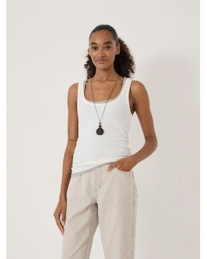 Hush Scoop Neck Ribbed Vest - White