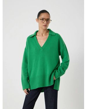 Hush Carys Merino Collared Relaxed Jumper - Green