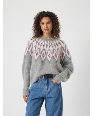 Hush Brushed Fairisle Jumper With Mohair - Grey