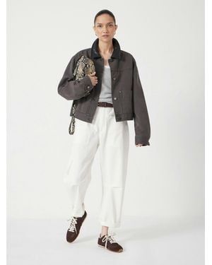 Hush Leather Collar Cropped Cotton Jacket - White