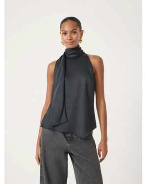 Hush Halter Neck Satin Top - Blue