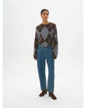 Hush Mossy Brushed Wool Argyle Jumper - Blue
