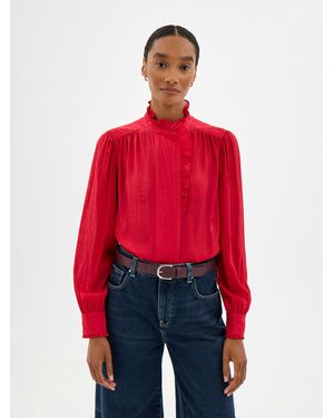 Hush Martha Ruffle Neck Concealed Placket Blouse - Red